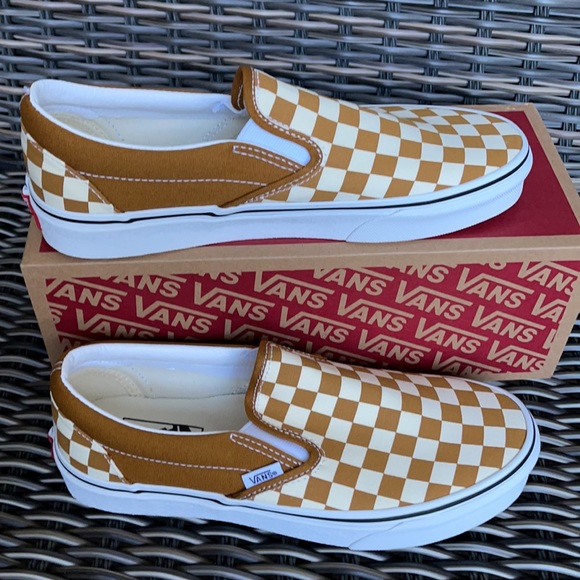 Vans Classic Slip-On Checkerboard Goldenbrown/True White MENS - Picture 3 of 16